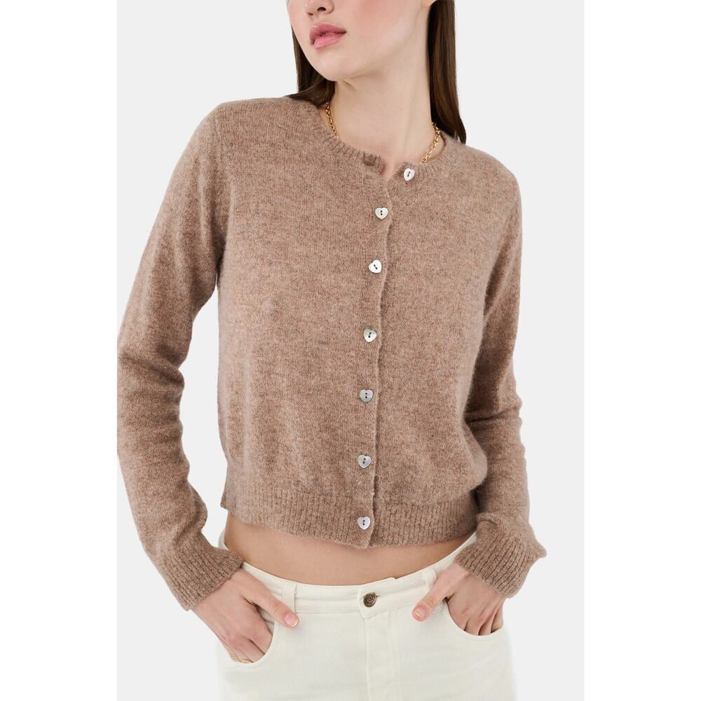 Roller Rabbit Lurex Shine Moxie Cardigan Alpaca mix in tan camel sz S